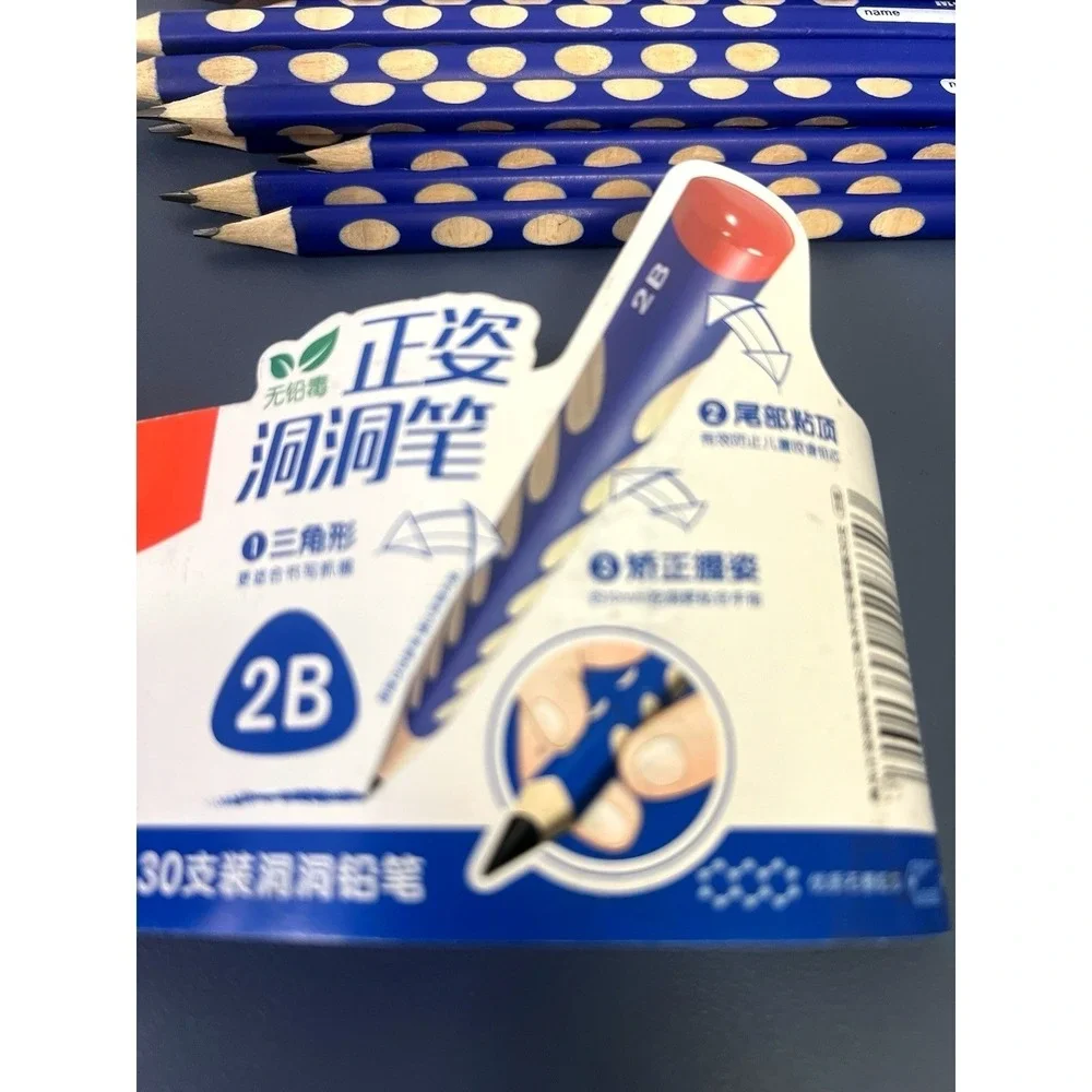 30 Pack Ergonomic Triangular Shape Wood Pencils Three Flat Sides Sharpened Blue